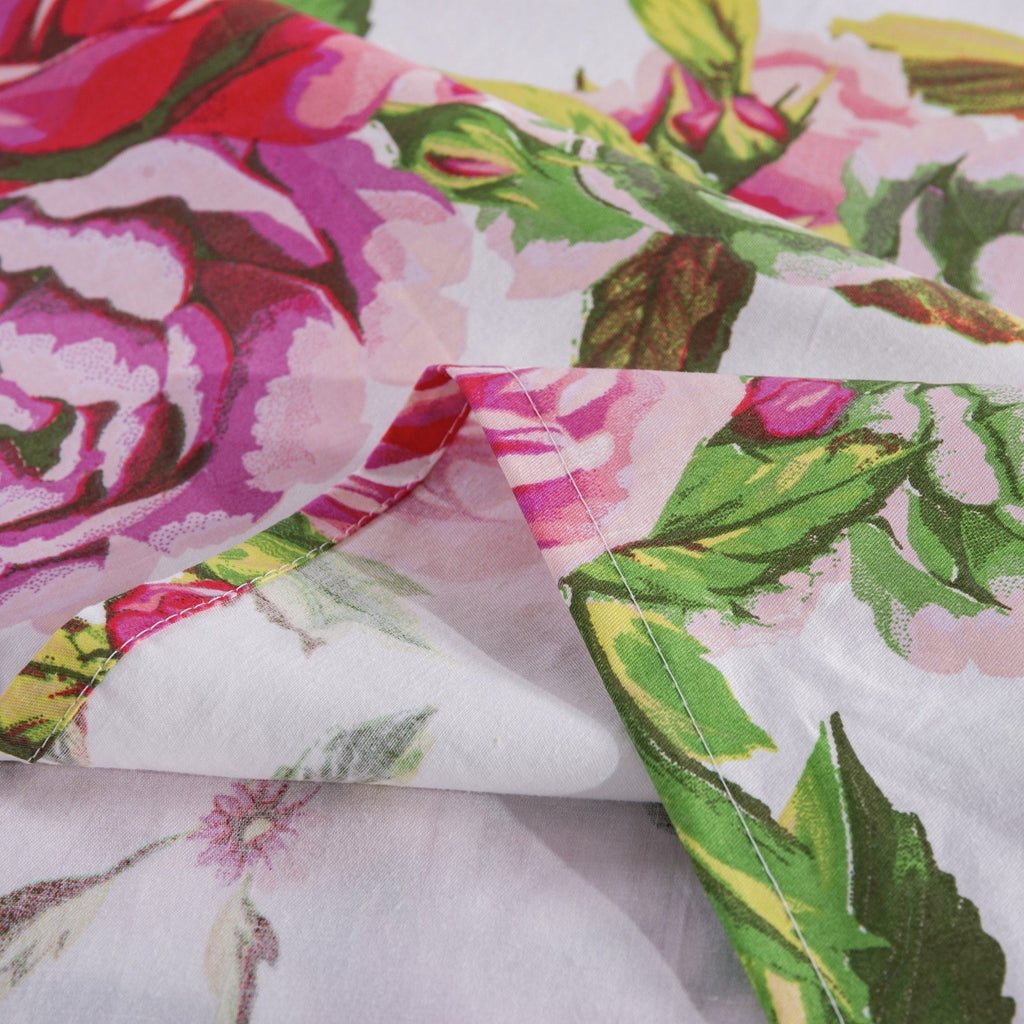 Bedding Romantic Roses Lovely Spring Pink Floral Garden Fitted & Flat Bed Sheet Set w/ Pillow Cases (JHW879)