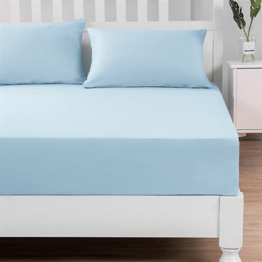 Soothing SeaFoam Sky Blue Cotton Fitted Bed Sheet w/Pillow Cases (JHW604)
