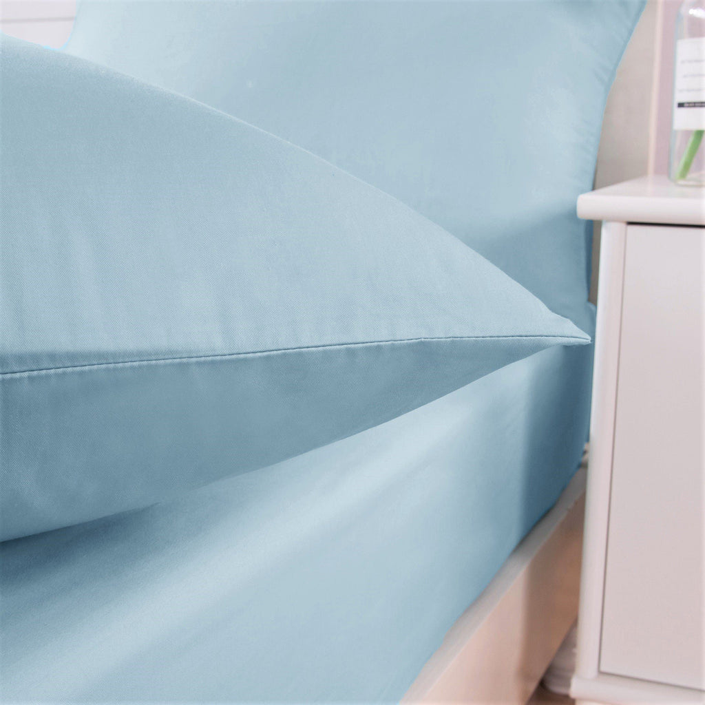 Soothing SeaFoam Sky Blue Cotton Fitted Bed Sheet w/Pillow Cases (JHW604)