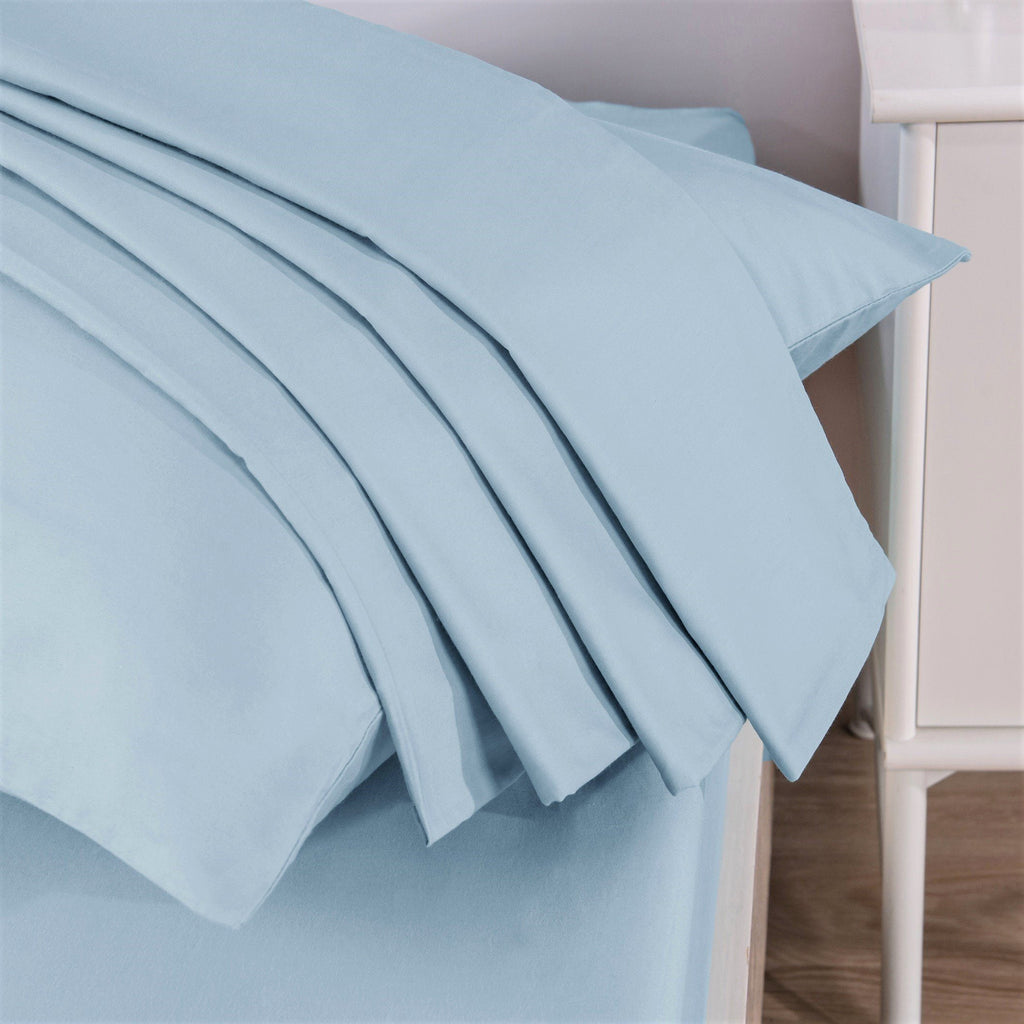 Soothing SeaFoam Sky Blue Cotton Fitted Bed Sheet w/Pillow Cases (JHW604)