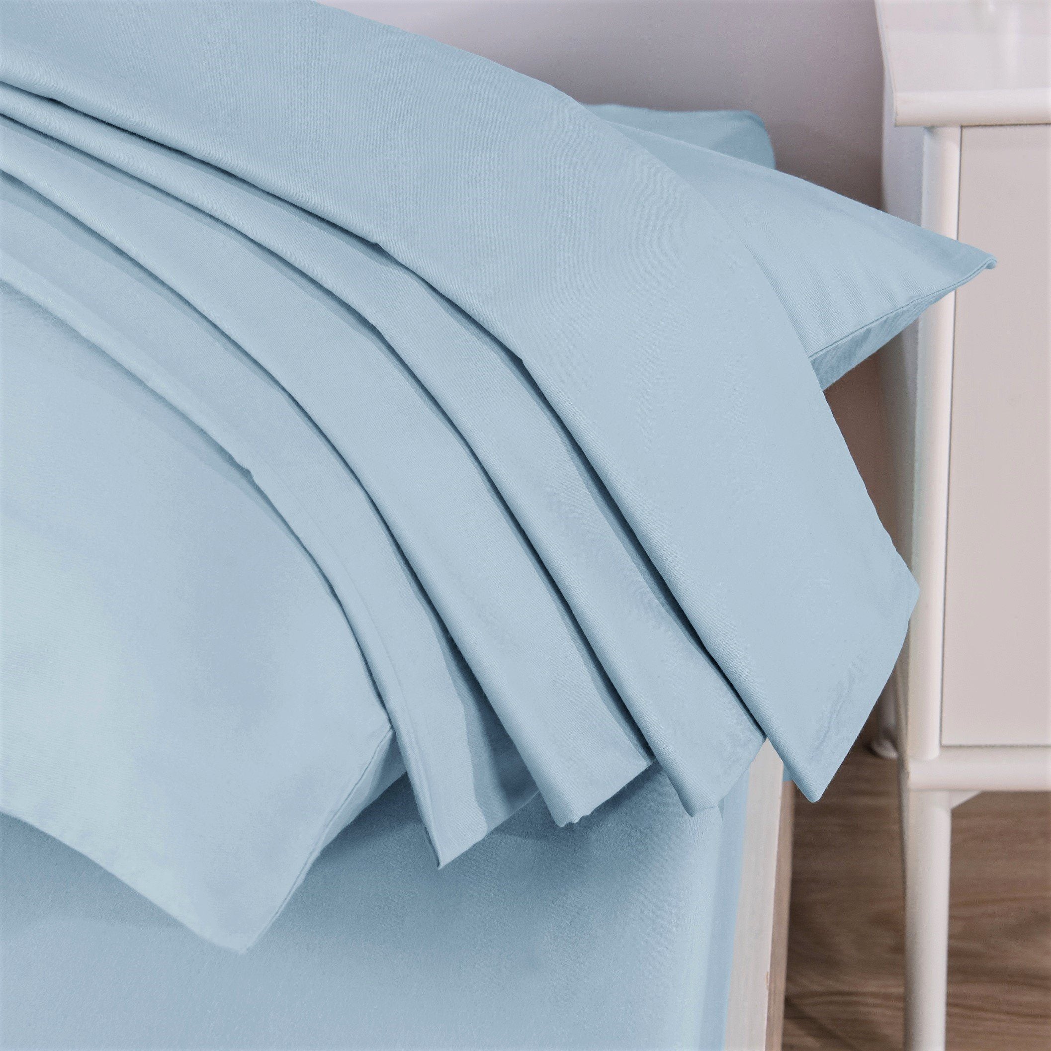 Soothing SeaFoam Sky Blue Cotton Fitted Bed Sheet w/Pillow Cases (JHW604)
